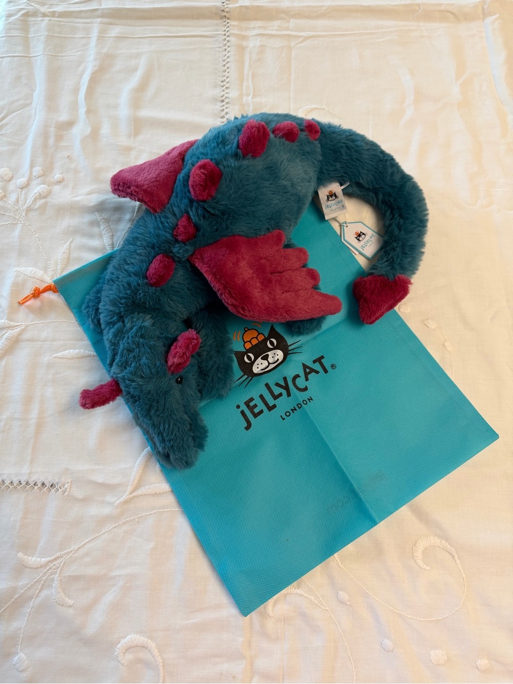 Jellycat Dexter Dragon Medium 20” DEX2DD Teal Red Plush NWT w/ Dust Bag